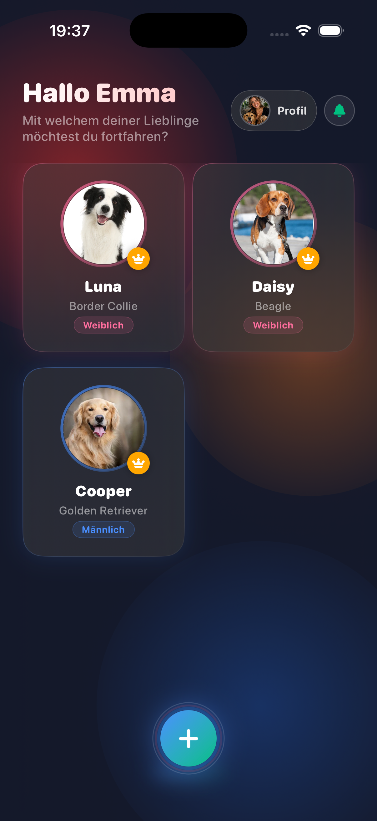 PetNest pet selection screen